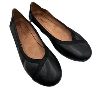 Vionic Women's Caroll Black Leather Ballet Flats Shoes Size 6.5